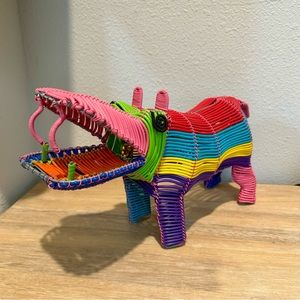 Multi Colored Wired Hippopotamus Sculpture Statue Decor